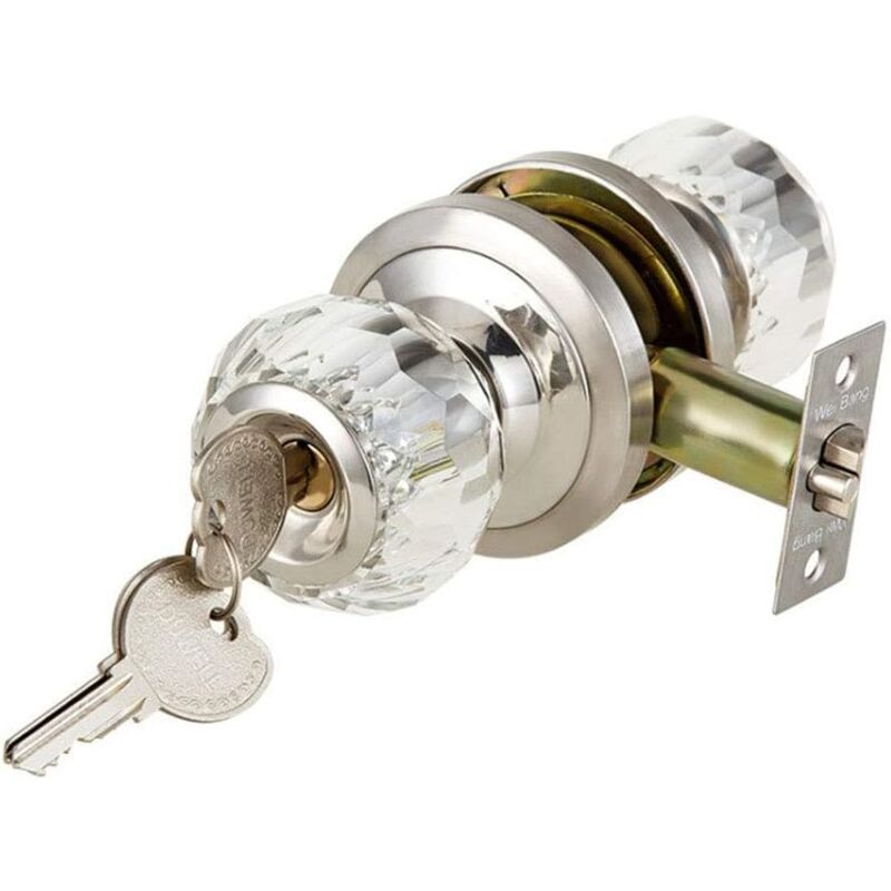 foto del prodotto zvd door lock with glass crystal knob, key door lock, interior and exterior door handle for bedroom kitchen