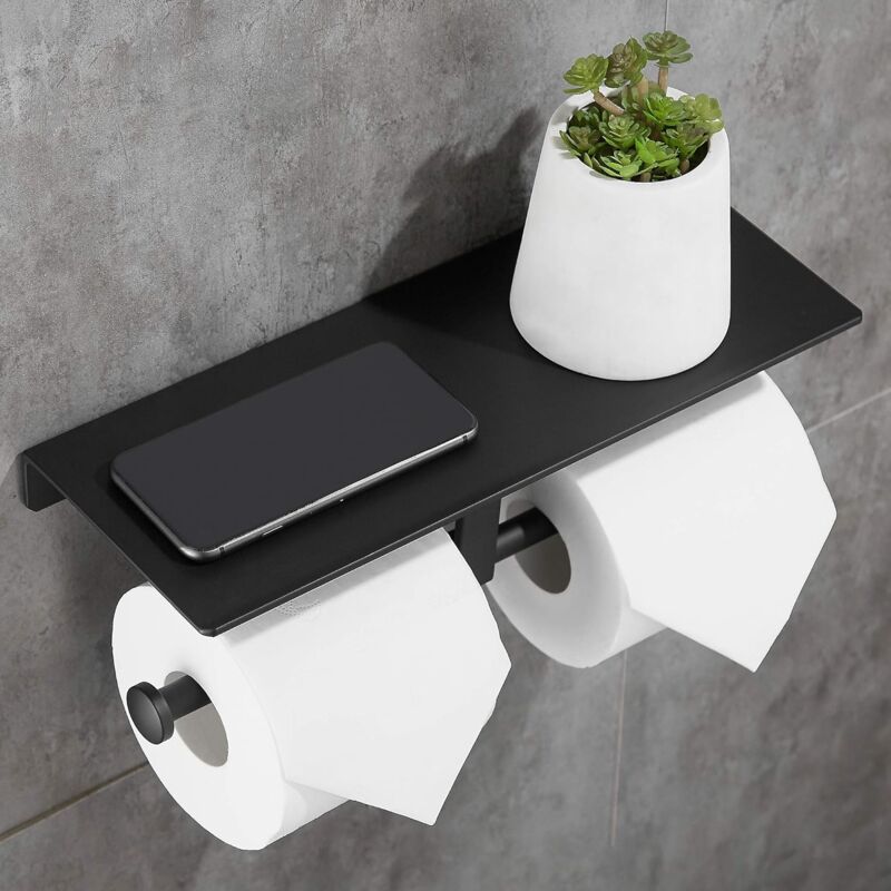 foto del prodotto zvd double roll toilet paper holder space aluminum wall mounted bathroom paper storage with phone holder shelf stand shelf for bathroom kitchen