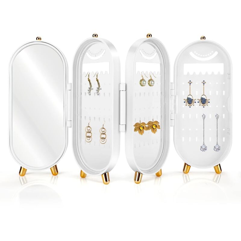 foto del prodotto zvd earring holder with mirror, foldable earring display stand, ear stud organizer holder, jewelry storage, hanging box, earring, bracelet,