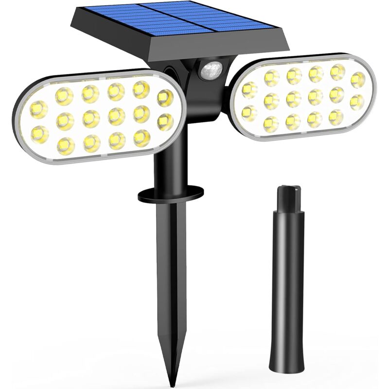 foto del prodotto zvd faretto solare da esterno con 2 teste 32 led ip65 impermeabile 2 modalit di illuminazione