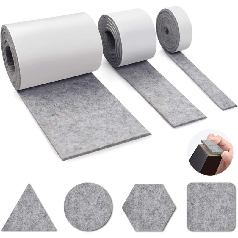 foto del prodotto zvd feltrini autoadesivi, 3 rotoli feltrini autoadesivi per mobili 100 cm10 cm 100 cm5 cm 100 cm2 cm taglia qualsiasi forma, grigio