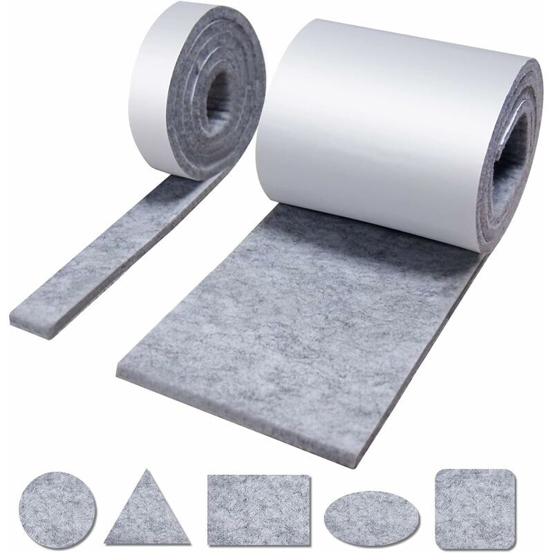 foto del prodotto zvd feltrini autoadesivi per mobili 2 rotoli di feltro 100 10 cm e 100 2 cm , cuscinetti per sedie, mobili e pavimenti in legno