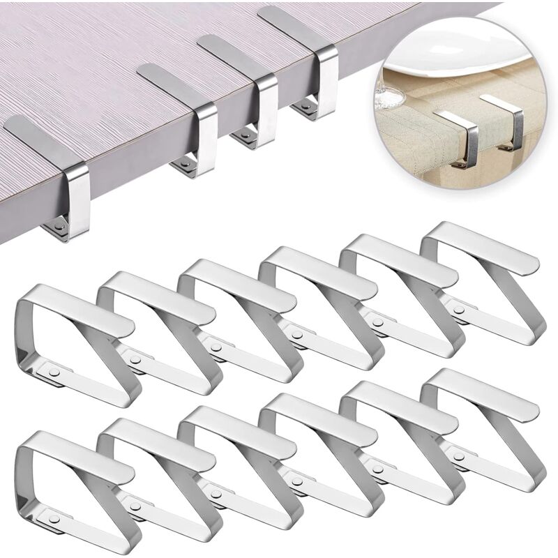 foto del prodotto zvd fermatovaglia in acciaio inox 12 pezzi regolabili, antiscivolo per giardino, cucina, casa, ristorante, picnic