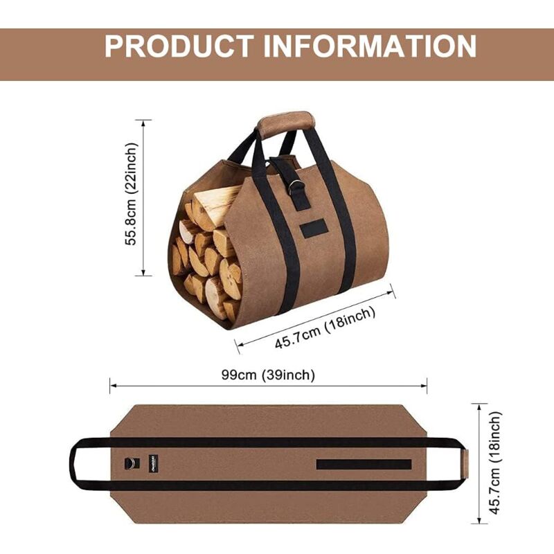 foto del prodotto zvd firewood carry bag, firewood carry bag, canvas carry bag, portable wood basket for fireplaces, wood stoves, logs, camping, beach 100 x 46 cm