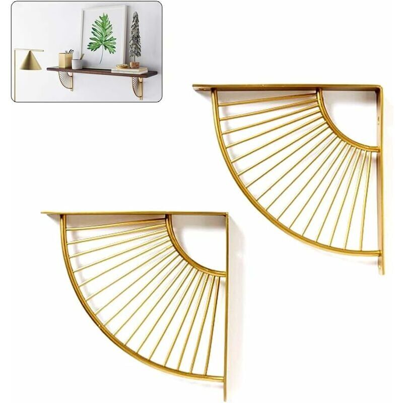 foto del prodotto zvd floating metal golden fan shaped triangle shelf bracket,set of 2 hanging shelving wall corner bracket for restaurant office home decoration