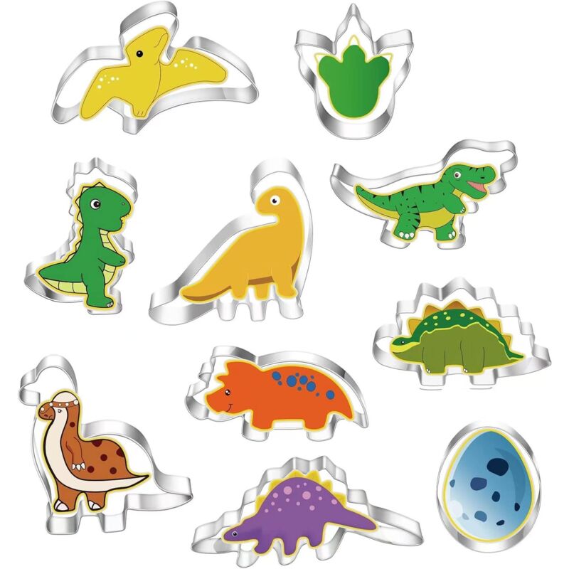 foto del prodotto zvd formine per biscotti a forma di dinosauro per bambini set da 10 pezzi, acciaio inossidabile