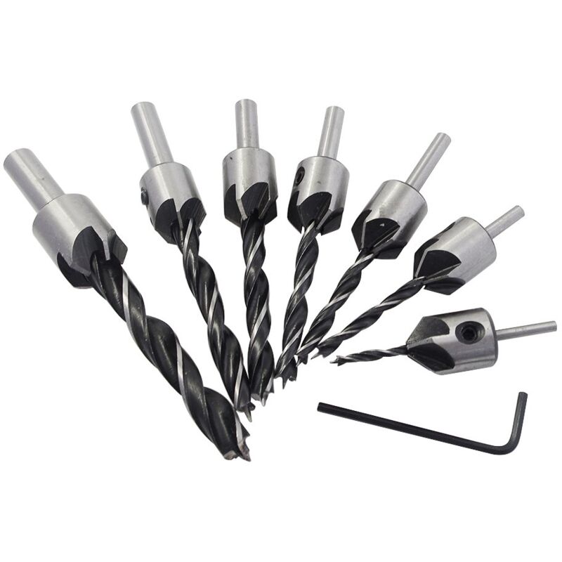 foto del prodotto zvd fresa per legno, punte per trapano per legno, set da 5 taglienti 7 pezzi, acciaio rapido, alesatore per smussatura 3 10 mm 