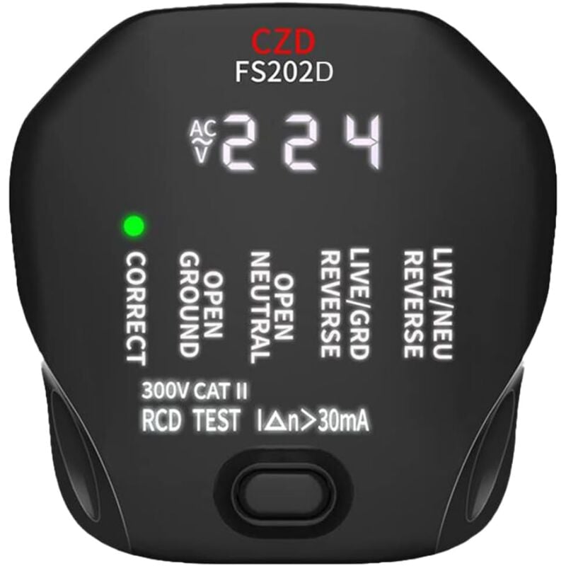 foto del prodotto zvd fs202d tester di prese elettriche digitali portatili protezione da perdite rcd