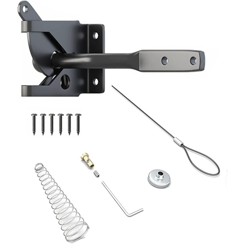 foto del prodotto zvd garden gate latch, automatic gravity latch spring iron gate lock, with adjustable latch wire cable for metal fences garden gate