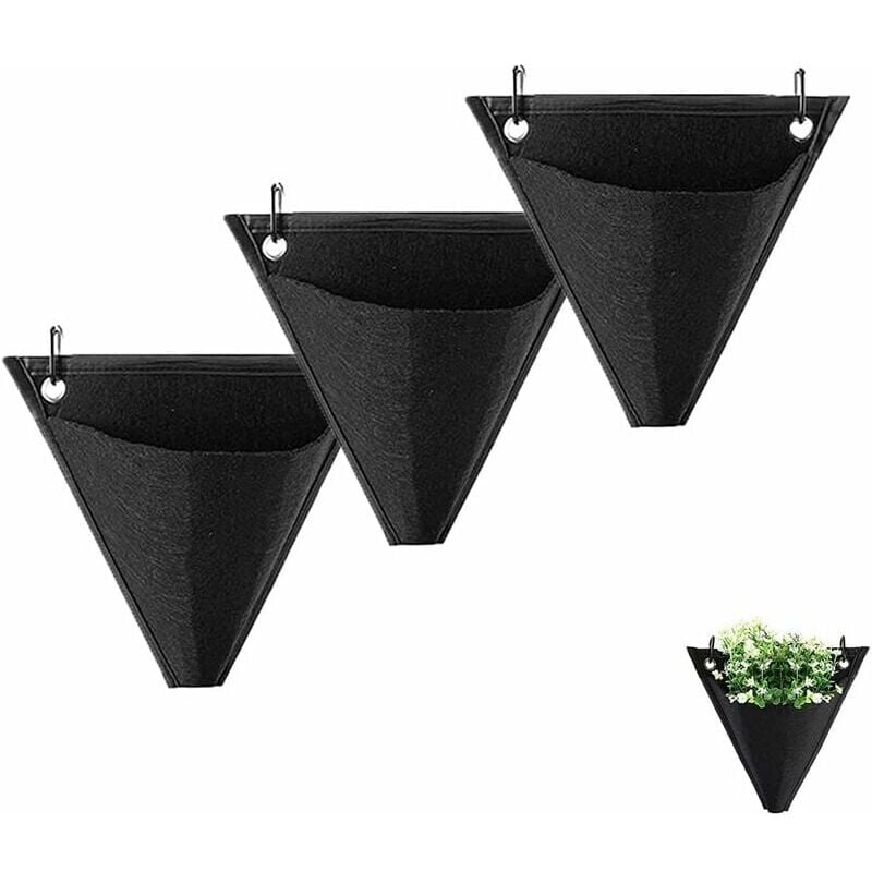 foto del prodotto zvd garden wall plant bag, 3 pieces vertical planting pocket, hanging planting bag, triangular design, with hook, for outdoor, indoor, home,