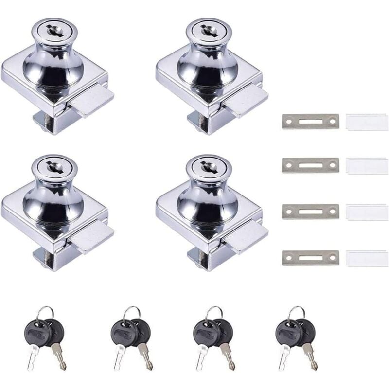 foto del prodotto zvd glass door lock, 4 pieces cam locks, glass door cabinet showcase safety lock for 5 8mm 0.2 0.31 glass door no drilling with 8 keys