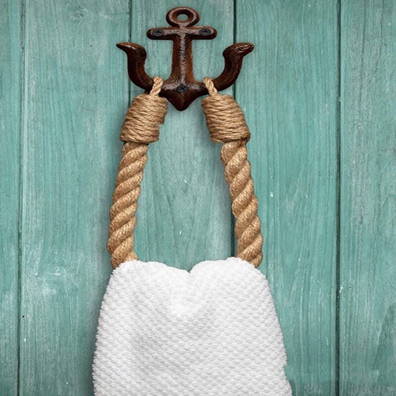 foto del prodotto zvd hand woven bathroom towel rack, wall mounted towel rack, hemp rope towel rack can also be used for toilet paper holder, curtain tiebacks,brown