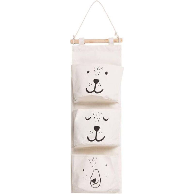 foto del prodotto zvd hanging storage bag cute linen fabric storage bag behind wall hanging basket with 3 pocket bags organizer for bedroom bathroom kitchen