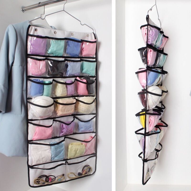 foto del prodotto zvd hanging storage organizer, hanging storage bags, hanging closet organizers, underwear storage, double sided fabric hanging, 42 pockets
