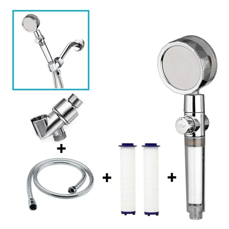 foto del prodotto zvd high pressure propeller shower head,360 swivel shower head.high pressure hand shower,with 2 filters and pause switch water saving shower head