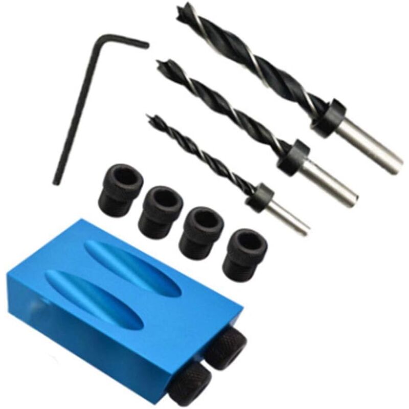 foto del prodotto zvd kit di foratura angolare da 15 gradi per legno, con modello di guida, punte da trapano e fori da 6 8 10 mm