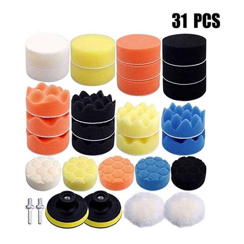 foto del prodotto zvd kit di tamponi lucidanti in spugna da 80 mm 31 pezzi punta da trapano m14, per auto, levigatura, lucidatura ro da a doppia azione