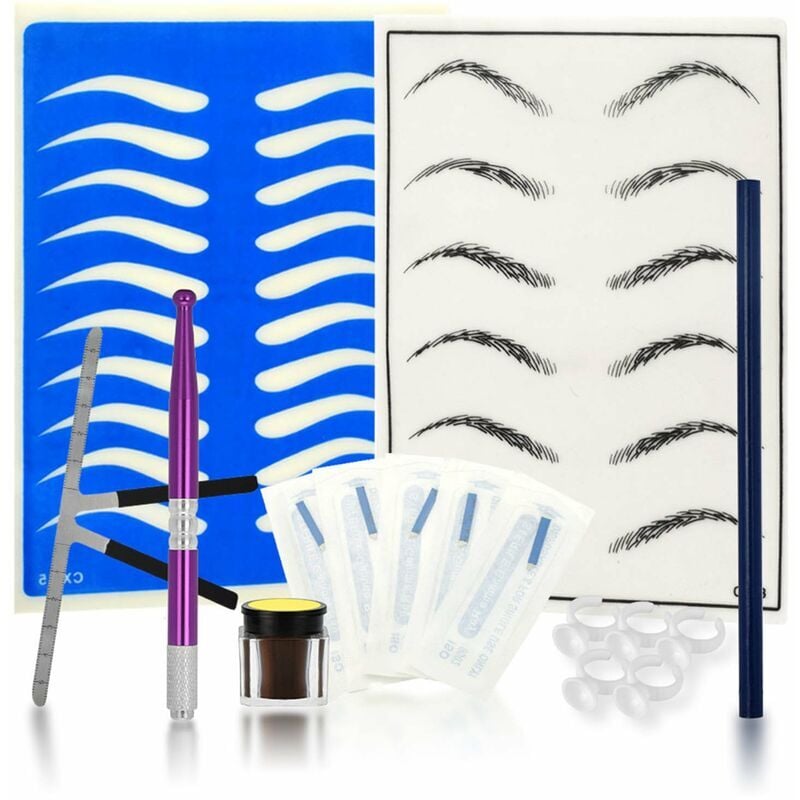 foto del prodotto zvd kit professionale per praticare tatuaggi permanenti alle sopracciglia, set per microblading, penna manuale per sopracciglia, ago, inchiostro
