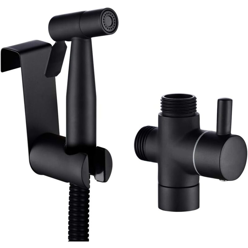 foto del prodotto zvd kit spruzzatore per wc in acciaio inossidabile spruzzatore portatile, nero, con tubo flessibile, supporto