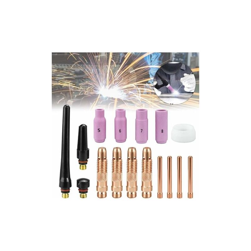 foto del prodotto zvd kit torcia per saldatura tig da 16 pezzi ugello in ceramica, cappuccio, lente, corpo, cappucci posteriori compatibile con wp 17 18 26 