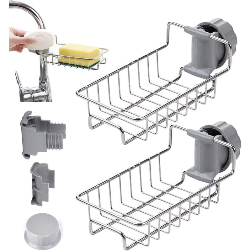 foto del prodotto zvd kitchen faucet sponge holder, 2 pieces stainless steel faucet storage rack