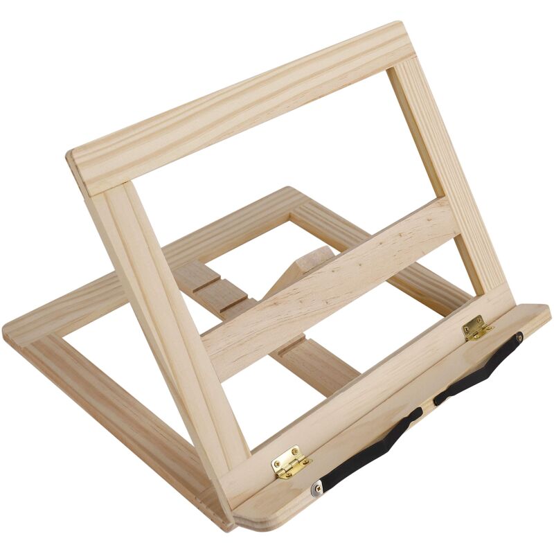 foto del prodotto zvd kitchen recipe book reading stand, book holder with 2 metal page holders, foldable and adjustable wooden book and shelf rest, ideal for ipad or
