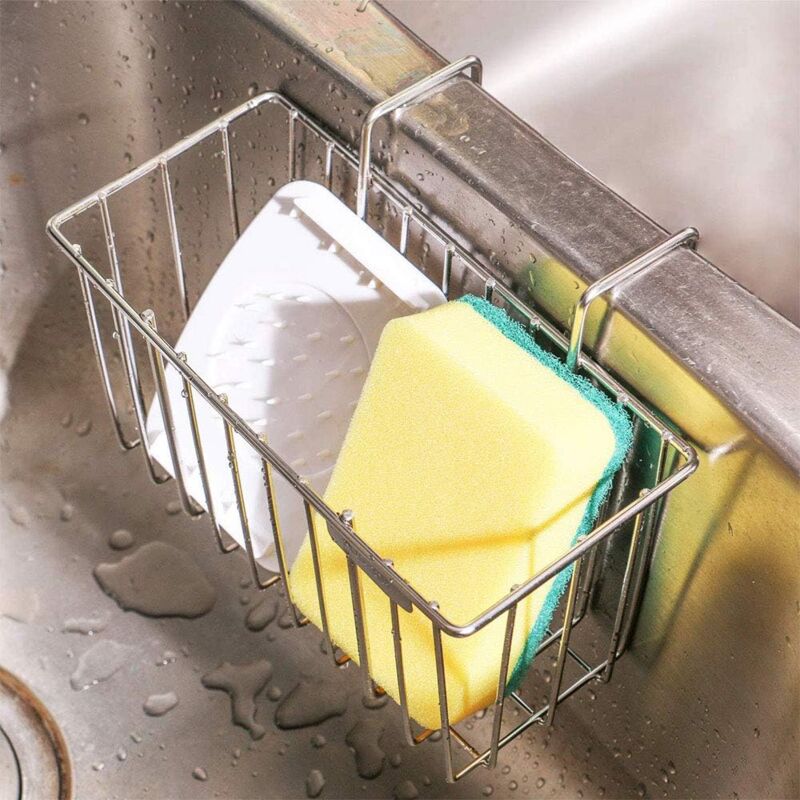 foto del prodotto zvd kitchen sponge holder stainless steel kitchen sink hanging basket soap dish liquid drainer basket drainer for sponge sink