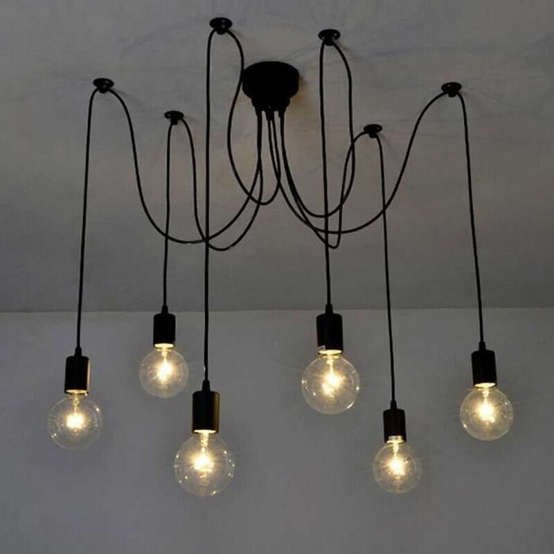 foto del prodotto zvd lampada a sospensione industriale retr vintage lampada da soffitto nera a 6 teste