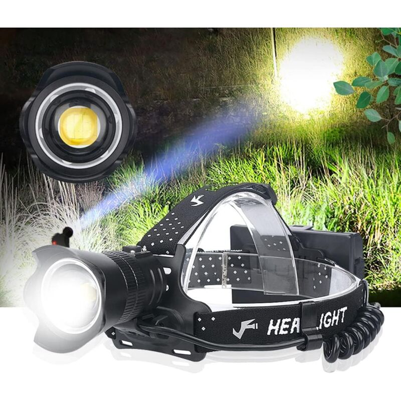 foto del prodotto zvd lampada frontale a led ricaricabile 15000 lumen super luminosa, zoom xhp90.2, 3 modalit caccia, pesca, campeggio 