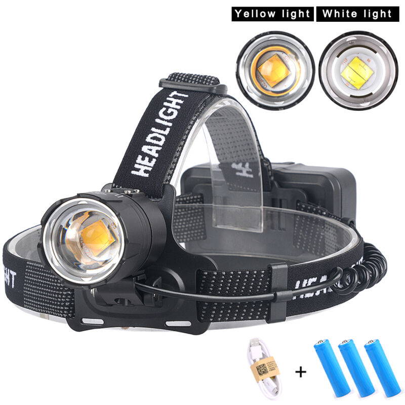foto del prodotto zvd lampada frontale ricaricabile tramite usb con zoom lampada frontale con lente grande, luce bianca, display di potenza