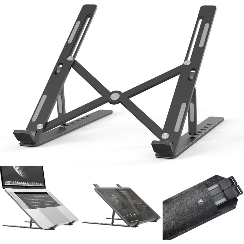 foto del prodotto zvd laptop stand, 6 angle adjustable ventilated aluminum laptop stand, ergonomic foldable laptop stand, black