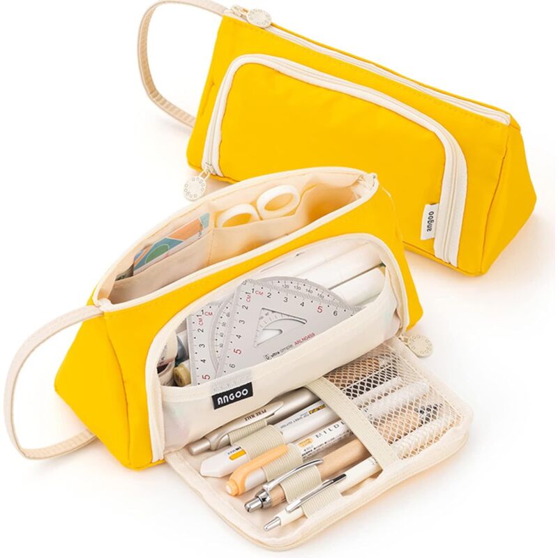 foto del prodotto zvd large capacity durable pen case, pen case with multifunctional compartment, pen bag for girls, stationery not included cream yellow 