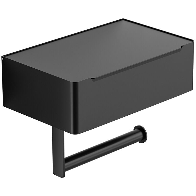 foto del prodotto zvd large toilet paper holder with shelf, wipes dispenser and storage, stainless steel, wall mounted, matte black, upgraded toilet paper and