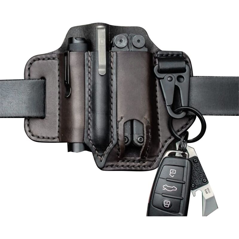 foto del prodotto zvd leather organizer sheath belt buckle leather multi function tool holder with key holder for belt and flashlight