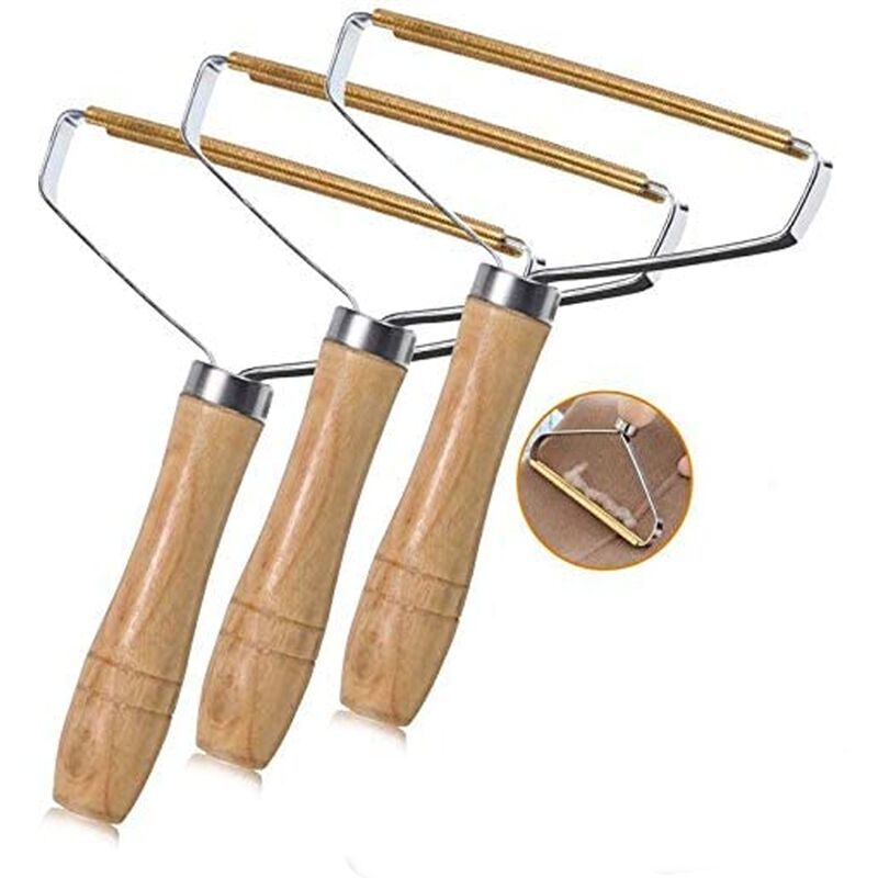 foto del prodotto zvd levapelucchi portatile in legno per maglioni spazzola manuale per la rimozione dei peli, rasoio per pelucchi confezione da 3 