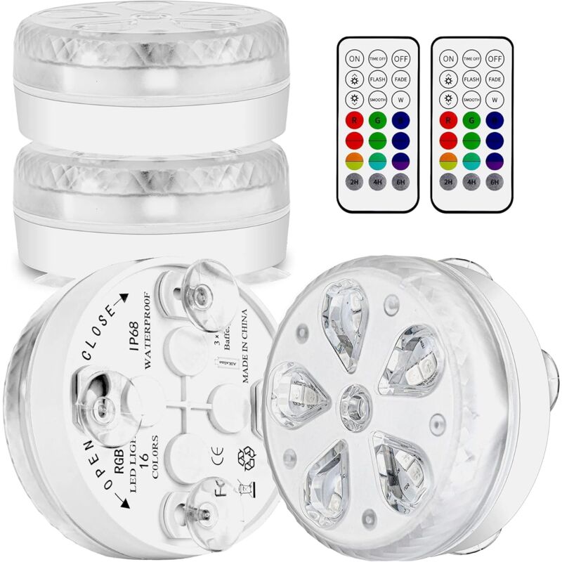 foto del prodotto zvd luce led sommergibile impermeabile per piscina telecomando rf, timer, 16 led ventosa e magnete inclusi 