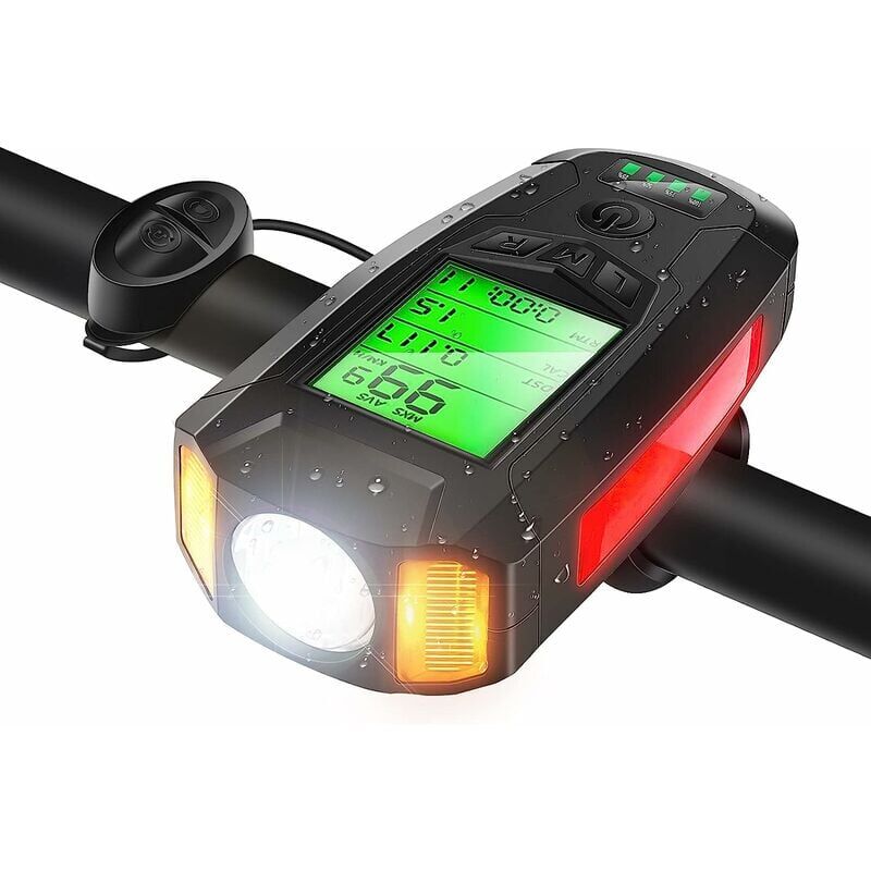 foto del prodotto zvd luce per bicicletta ricaricabile tramite usb da 300 lm luce per bicicletta multifunzionale con tachimetro e campanello