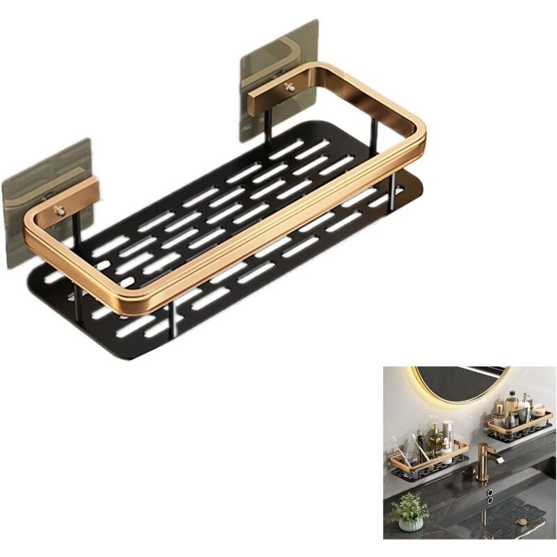 foto del prodotto zvd matching no drilling shower caddy, shower caddy for kitchen and shower, no drilling shower caddy black gold single layer square caddy 
