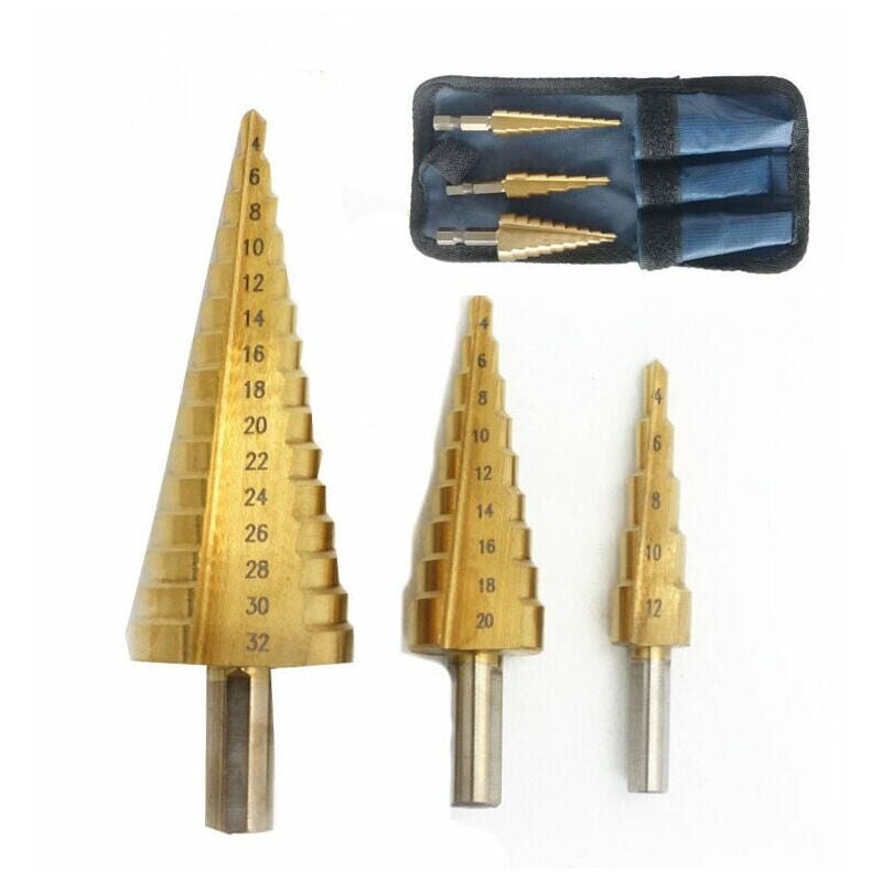 foto del prodotto zvd metal countersunk bits, 3 pcs 412 20 32mm metal countersunk bits triangular conical hex countersunk bits stainless steel metal titanium coated