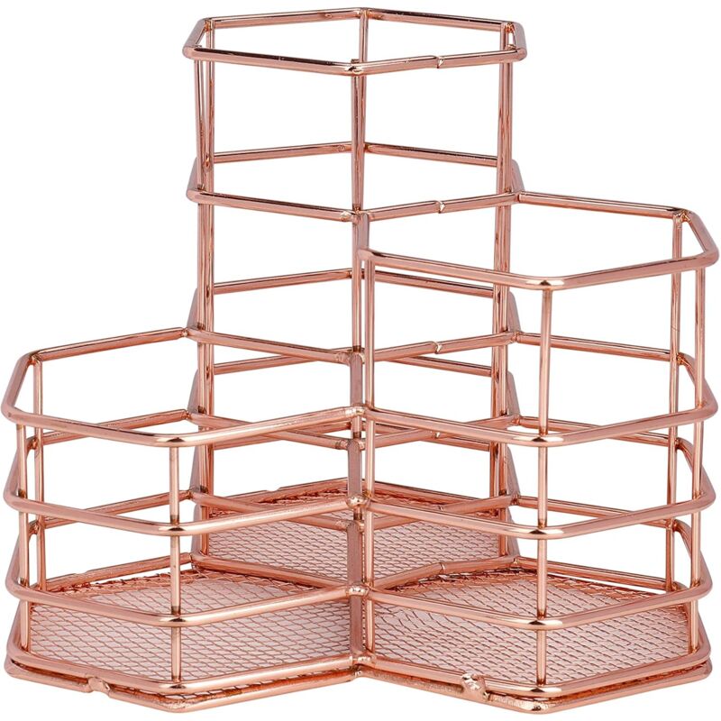 foto del prodotto zvd metal pencil holder multifunction makeup brush storage pot hexagon pen holder stationery organizers for home office school, rose gold