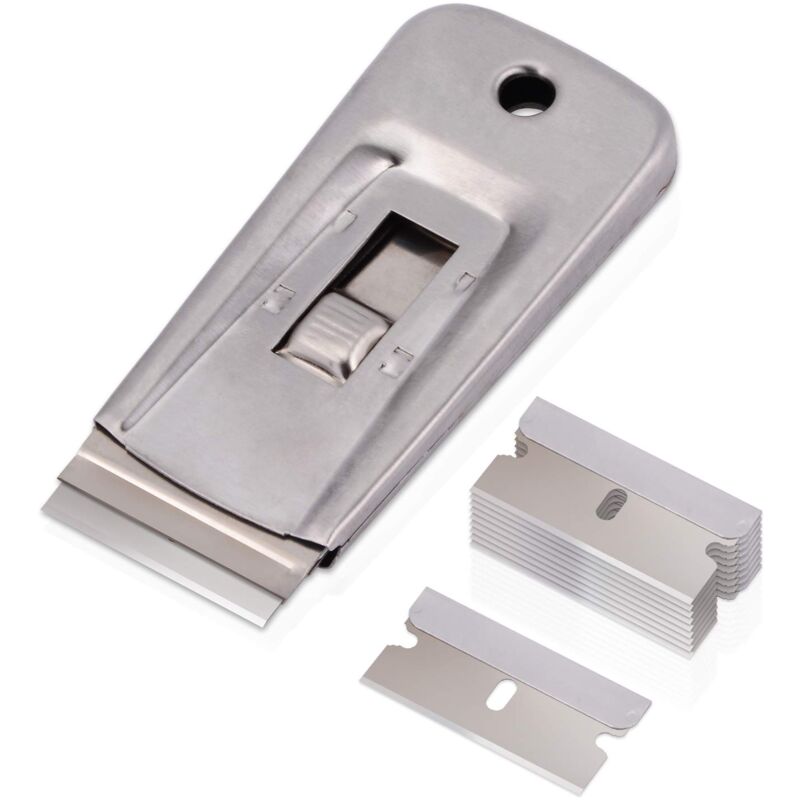 foto del prodotto zvd metal scrapers, glass scraper glass ceramic plate scraper with 10 piece metal blades, for removing labels, glue, decals stickers and more