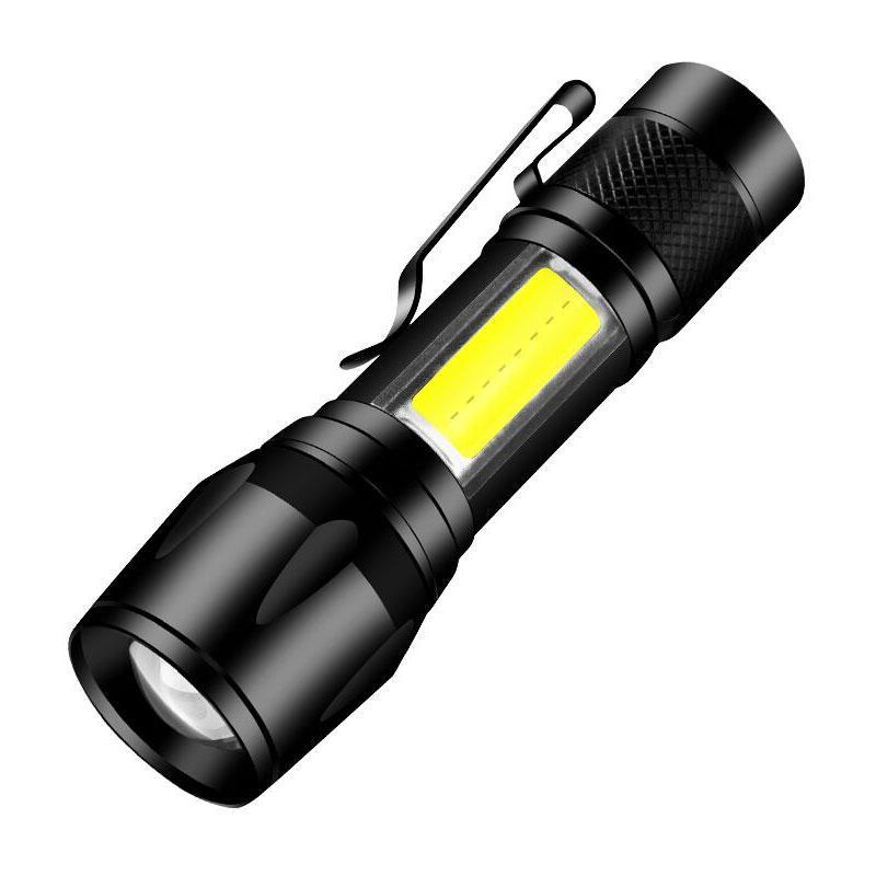 foto del prodotto zvd mini torcia led con zoom regolabile, clip, ricaricabile tramite usb, torcia in alluminio impermeabile