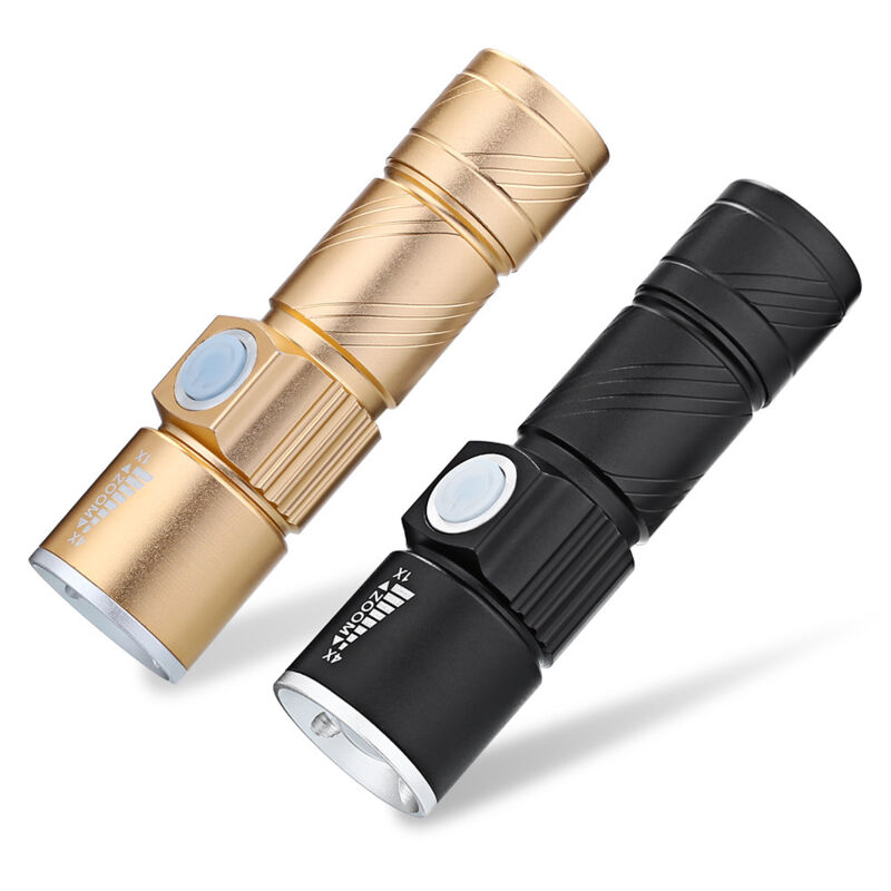 foto del prodotto zvd mini torcia usb in lega di alluminio led torcia luce forte torcia ricaricabile, oro nero