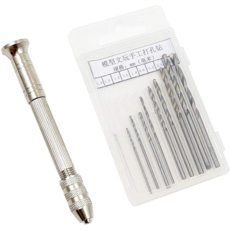 foto del prodotto zvd mini trapano a mano con 10 punte micro elicoidali per figure 0,8 3,0 mm e utensili per microforatura