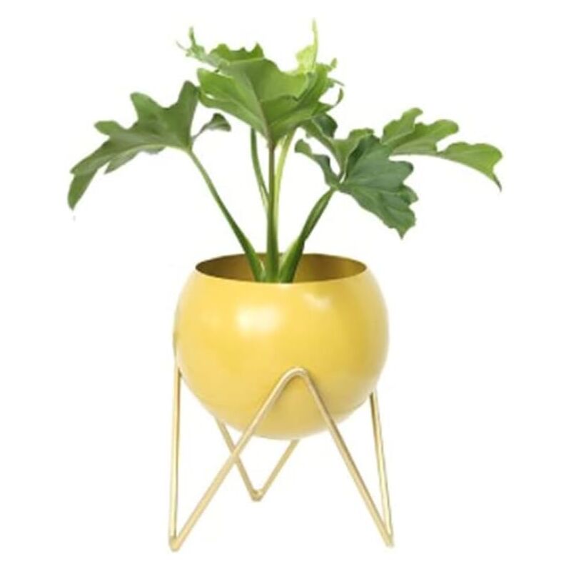 foto del prodotto zvd modern round metal flower vase with stand indoor and outdoor decor yellow 