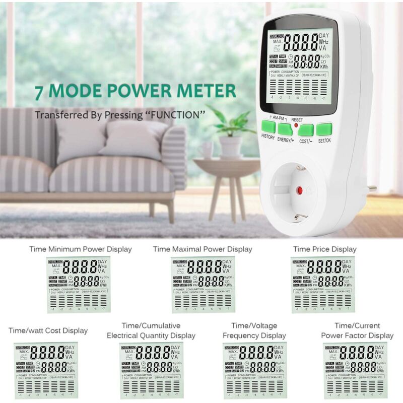 foto del prodotto zvd monitor di utilizzo dell elettricit premio con 7 modalit e schermo lcd, multifunzione per il risparmio energetico