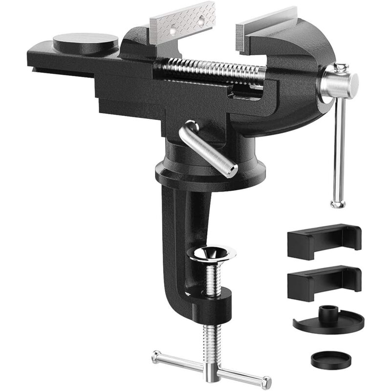 foto del prodotto zvd morsa da tavolo a ventosa con base portautensili integrata ganasce da 70 mm piccola testa di serraggio girevole a 360 nera