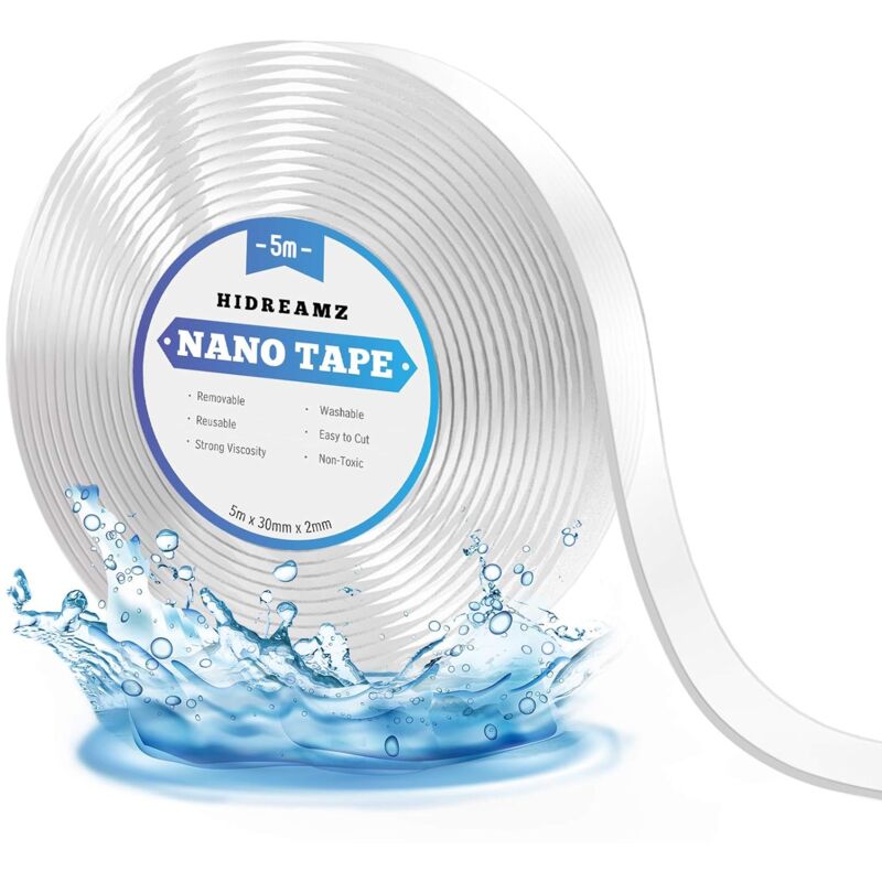 foto del prodotto zvd nastro nano riutilizzabile, rimovibile, lavabile, nastro biadesivo resistente per attaccare oggetti, riparare tappeti 5 m x 3 cm x 2 mm 