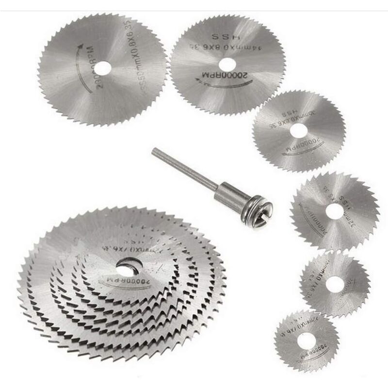 foto del prodotto zvd new 7pc hss rotary tool saw blades, wood circular cutting saw blade discs for dremel rotary tool chuck with 1 8 3.175mm extension shank