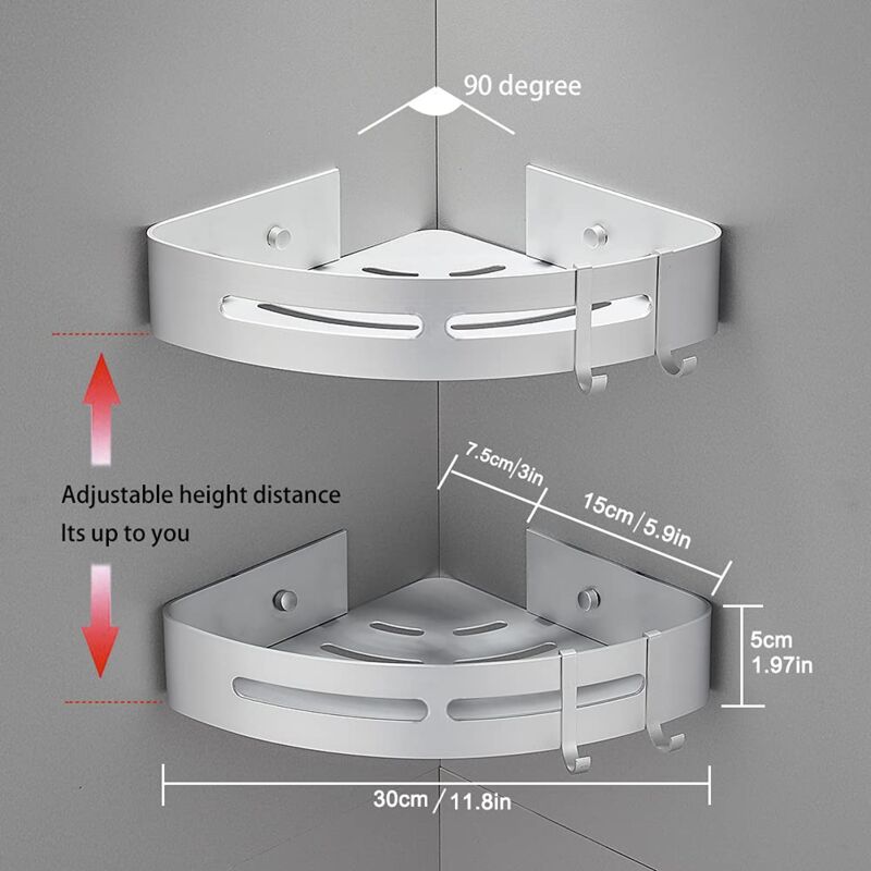 foto del prodotto zvd no drill bathroom corner shelves with removable hooks aluminum adhesive shower caddy storage corner 